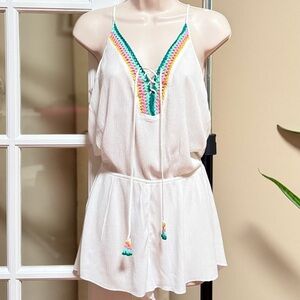 White Sleeveless Jumpsuit with Colorful Trim